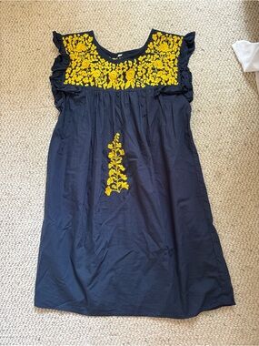 J.Marie Navy Dress with Yellow Floral Embroidery